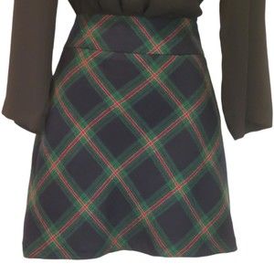 Talbots Women's Tartan Plaid Mini Skirt Sz 12 Wool Blend A Line Navy Green